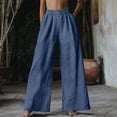 thumbnail image 2 of Outfmvch Womens Linen Pants Flowy Lounge Trousers Pedal Pushers for Women Patchwork Elastic Waist Pants Summer Beach Vacation Clothes Baggy Capris for Women Long Lounge Pant Flowy Lounge Blue S-3XL, 2 of 4