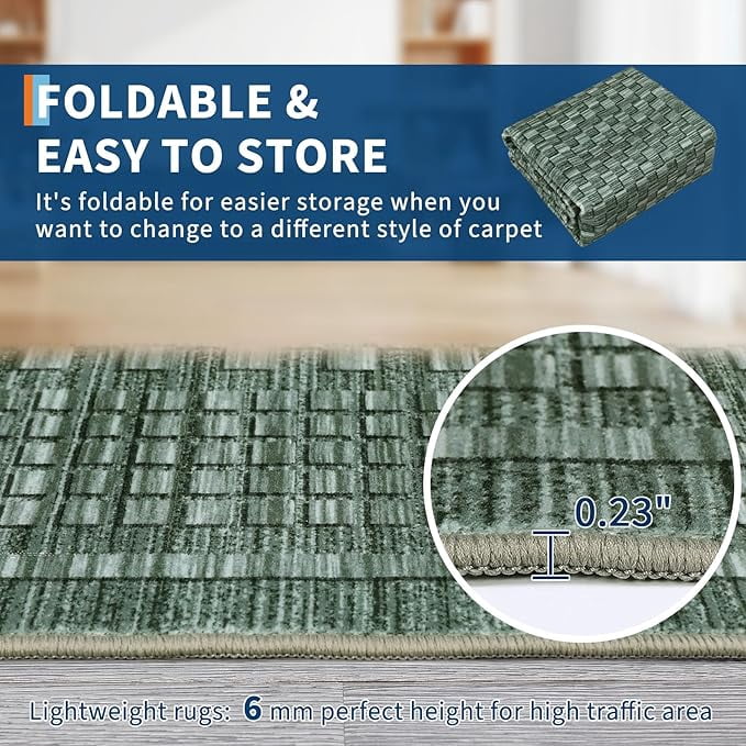 Large Living Room Area Rug 8x10 - Machine Washable Modern Rugs Boho Neutral Rug Non Slip Non-Shedding Low Pile Farmhouse Carpet for Bedroom Nursery Classroom Dorm 8'x10' Green