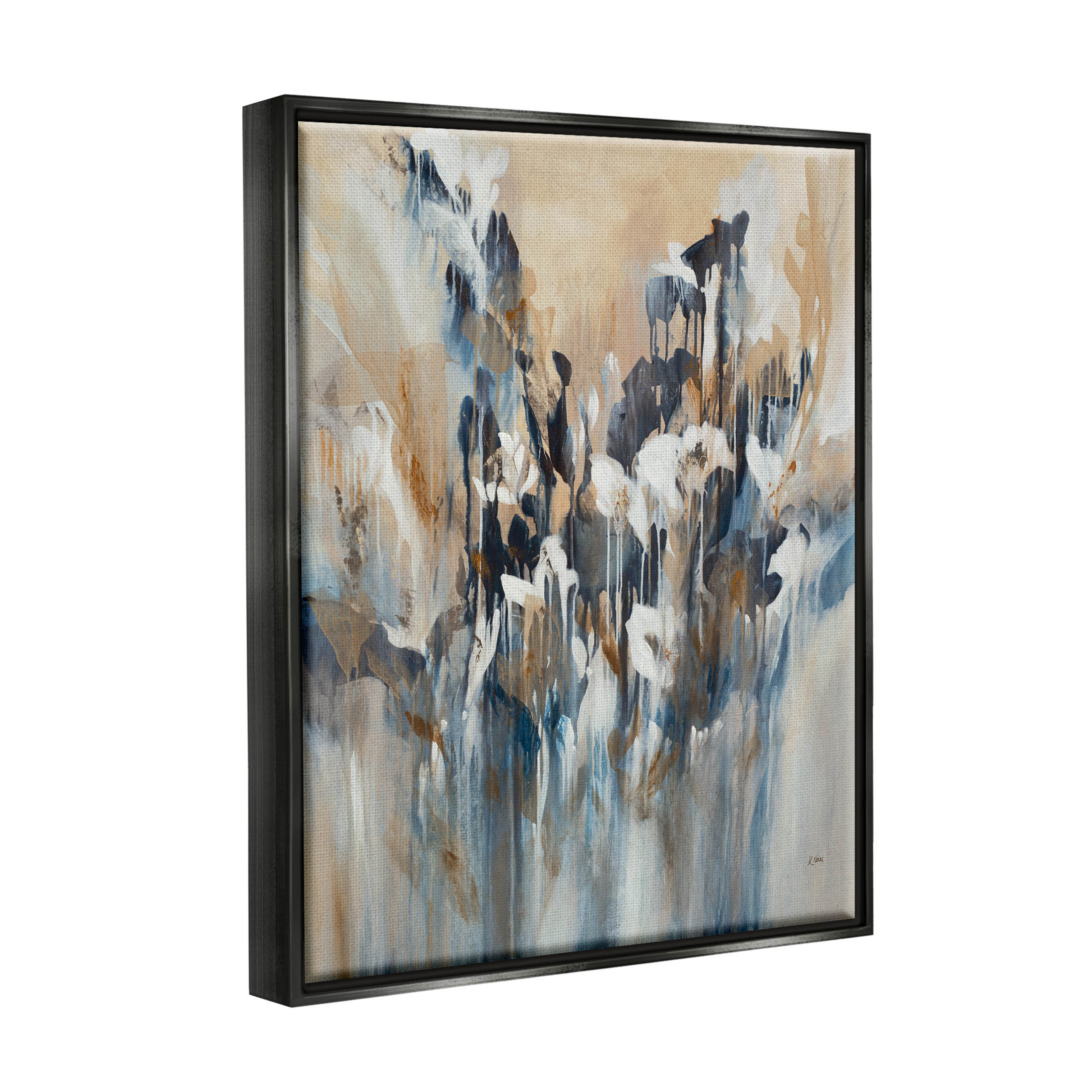 Stupell Industries Layered Botanical Abstract Drip Painting Jet Black Floating Framed Canvas Print Wall Art, Design by K. Nari