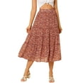 thumbnail image 1 of Unique Bargains Women's Floral Print Elastic Waist Ruffle Maxi Tiered Skirt, 1 of 6