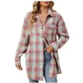 thumbnail image 2 of Qepwscx Womens Long Sleeve Tops V Neck Going Out Tops Plaid Print T-Shirts Casual Blouses Button Up Basic Tees Loose Fits Spring Fall Sweatshirt for Women, 2 of 8