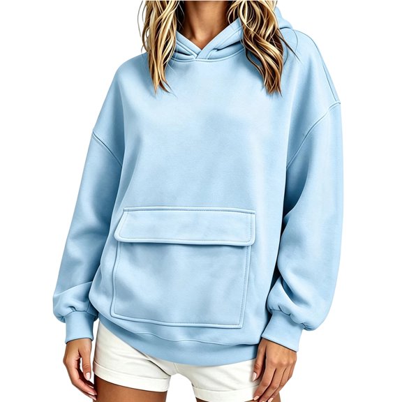 Admvng Womens Hoodie Casual Long Sleeve Solid Winter Sweatshirt with Flap Pockets