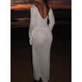 thumbnail image 4 of Women Long Knit Dress Solid Color Hollow-Out Deep V-Neck Long Sleeve Bodycon Dress Fall Backless Holiday Dress Y2k Streetwear, 4 of 6