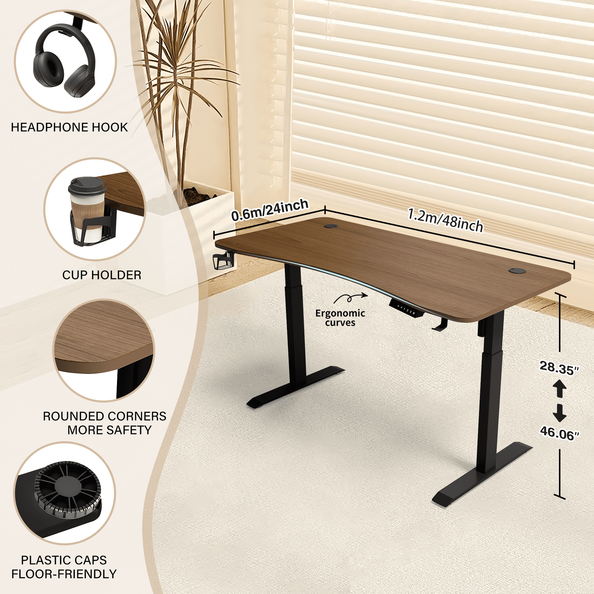 LSAMA Standing Desk, Whole Piece Desktop, with Electric Standing Desk For Adults and Teen, 48 x 24 inches, Walnut
