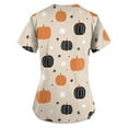 thumbnail image 3 of Pattern Scrubs For Women，Plus Size Women'S Halloween Pumpkin-Headed Bat Printed Scrub Tops V-Neck Fun T Shirts Nurse Uniform Tee With Pockets，Khaki，Xxxxl, 3 of 3