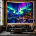 thumbnail image 6 of Glass Dome with Aurora Borealis and Snowy Mountains, Serene Fantasy for Nature Lovers, Glamping Art Print, Holiday Gift, Tapestry Wall Hanging for Bedroom and Living Room, 6 of 7