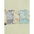 thumbnail image 3 of Toddler Boy Summer Outfits 6 12 18 24 Months 2T 3T 4T Excavator Print Round Neck Short Sleeve Tops with Elastic Waist Shorts Clothes Set, 3 of 9