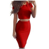 Jalioing Skirts and Top Set for Women Crewneck Crop T-Shirt Tops with Hipster Maxi Skirts 2 Pieces Skirt Sets