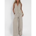 thumbnail image 2 of Moda Casual chaleco liso pantalones traje para mujer nuevo verano cuello pico botón Top bolsillo cintura elástica pantalones trajes traje de dos piezas, 2 of 5