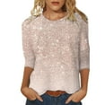 thumbnail image 1 of YDLCAFD T-Shirt Femme Manches 3/4 Imprimé Paillettes Col Rond T-Shirt, 1 of 4