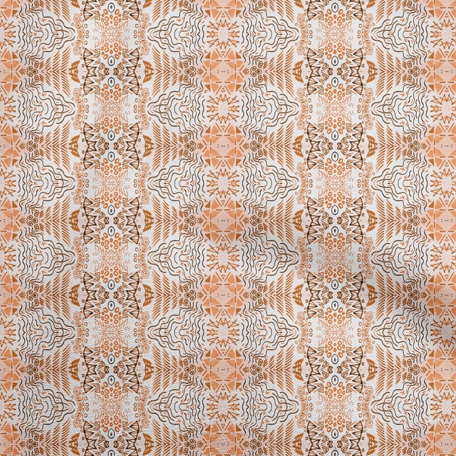 oneOone Cotton Cambric Orange Fabric Abstract Line Sewing Material Print Fabric By The Yard 42 Inch Wide