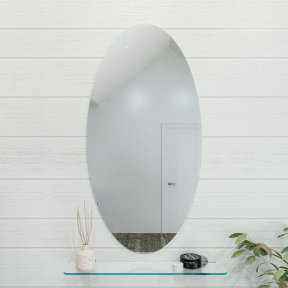 Croydex Belham Hang n Lock Frameless Oval Vanity Bathroom Mirror in Chrome (17.7x35.5)