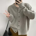thumbnail image 2 of Cardigan Manteau Décontracté pour Femme à Col Rond, Couleur Unie, Léger, Confortable, Élégant, Polyvalent, Tricot, 2 of 5