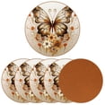 thumbnail image 2 of Butterfly Set of 6 Round Microfiber Leather Coasters, 11x11 cm/4.3x4.3 in Drink Coasters for Home and Office, Heat, Stylish Table Mats, 2 of 6