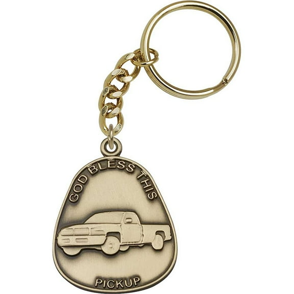 Antique Gold God Bless This Pickup Keychain