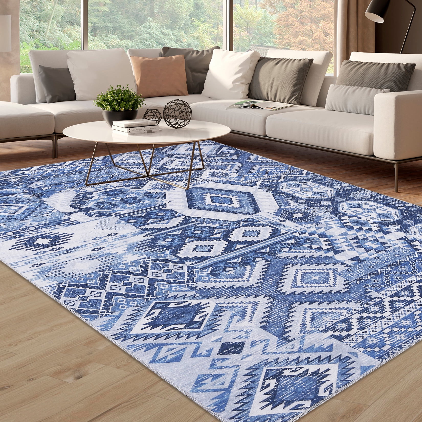 HOMERRY 8' x 10' Area Rug for Living Room Vintage Bohemian Patterns Washable Bedroom Non-Slip Carpet for Home Decor, Blue