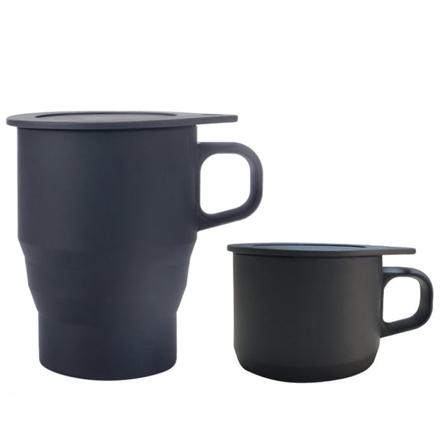Taza de viaje plegable con tapa y pajita, taza plegable de silicona, taza plegable reutilizable para bebidas frías y calientes, taza portátil para acampar, apta para lavavajillas y microondas, 350 ml