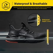 ulogu Waterproof Steel Toe Shoes for Men Women Lightweight Non-Slip Sneakers Comfortable Puncture Proof Shoes (Men Size 9.5, Black)