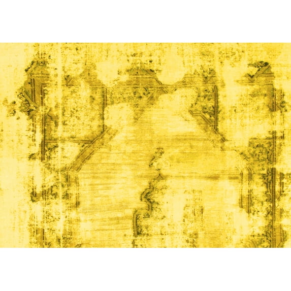 Ahgly Company Machine Washable Indoor Rectangle Abstract Yellow Modern Area Rugs, 5' x 7'