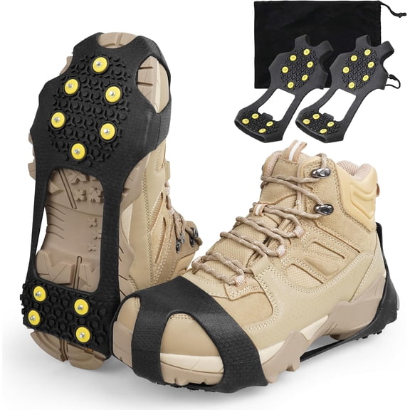 OROOTL Ice Snow Cleats for Shoes and Boots Walk Traction Cleats Non-Slip 10-Stud Winter Ice Cleat for Women Men Kids Walking on Snow and Ice
