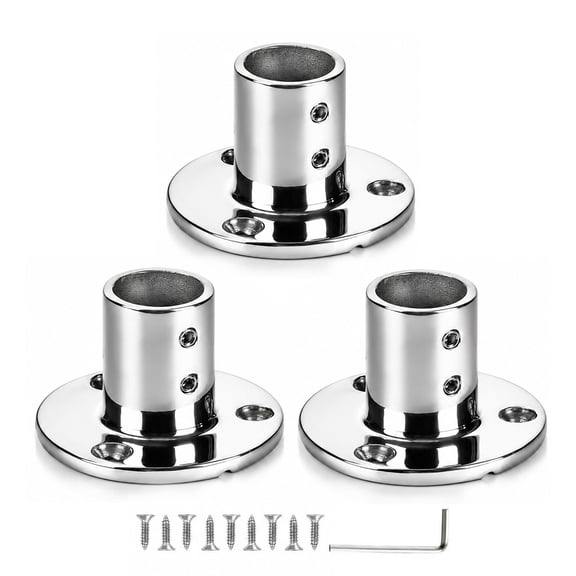 Marine Grade 316 Stainless Steel Boat Hand Rail Base, 90-Degree Round Deck Fitting for 7/8 1" Tube, 3-Pack
