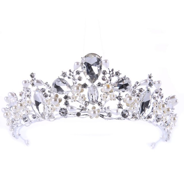 Corona de tiara para mujer, tiara de boda para novia, corona de desfile de graduación para niñas, diadema de princesa de cristal, accesorios para el cabello de novia, plata JM
