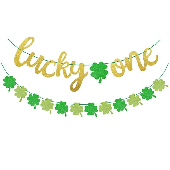 St. Patrick's Day Banner Decoration, Pre-Assembled Cartoon Holiday Flag Garland Double-Sided Green Lucky Shamrock Clover Banner Spring Irish Home Party Supplies