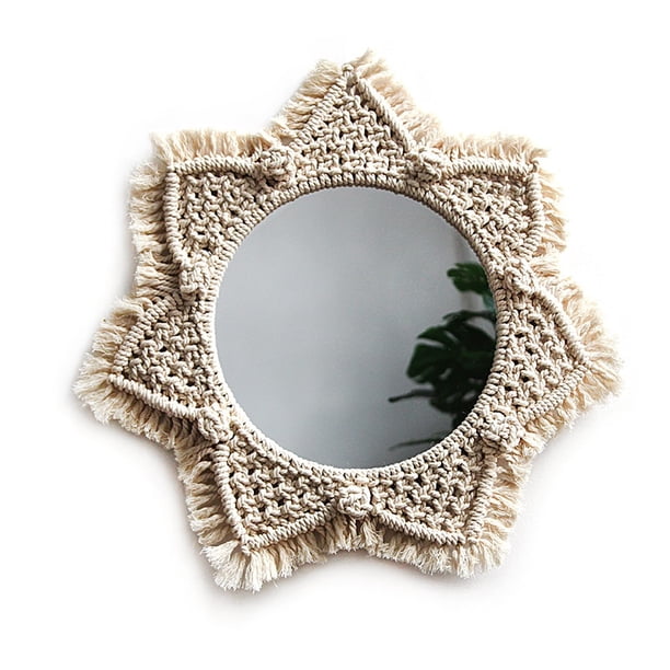 Espejo de pared colgante con flecos de macramé espejo redondo arte bohemio decoración para apartamento sala de estar dormitorio bebé guardería dormitorio entradas Xemadio 2027976-2