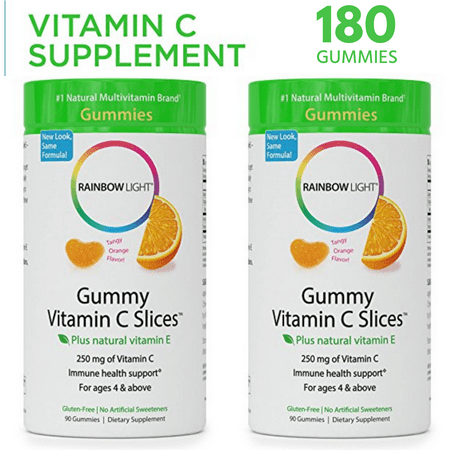 Rainbow Light Gummy Vitamin C Slices (2 Packs of 90 Gummies) - Boosts Immune Support Supplement with Vitamin E for Antioxidant Support- Tangy Orange Flavor - Gluten Free