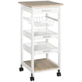 thumbnail image 2 of Rolling Kitchen Cart Kitchen Trolley, Mobile Prep Station with Spacious Drawer, 2 Shelves & Storage Basket, White Multi-Functional Serving Cart with Locking Wheels for Small Spaces, Apartments & Dini, 2 of 10