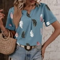thumbnail image 3 of Birdeem Womens V- Neck V-Neck Feather Printed Short Sleeved Loose Fitting T-Shirt for Top, 3 of 8