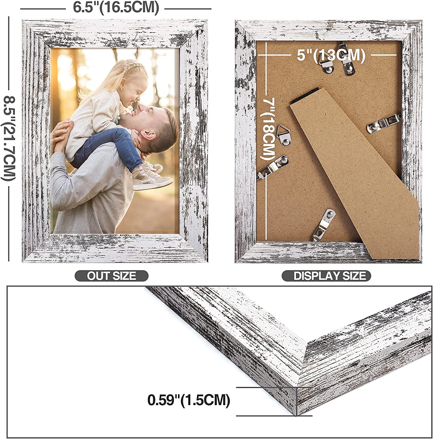HOUSE DAY 8" x 10" Farmhouse Rustic Picture Frames, 6 Count Pack