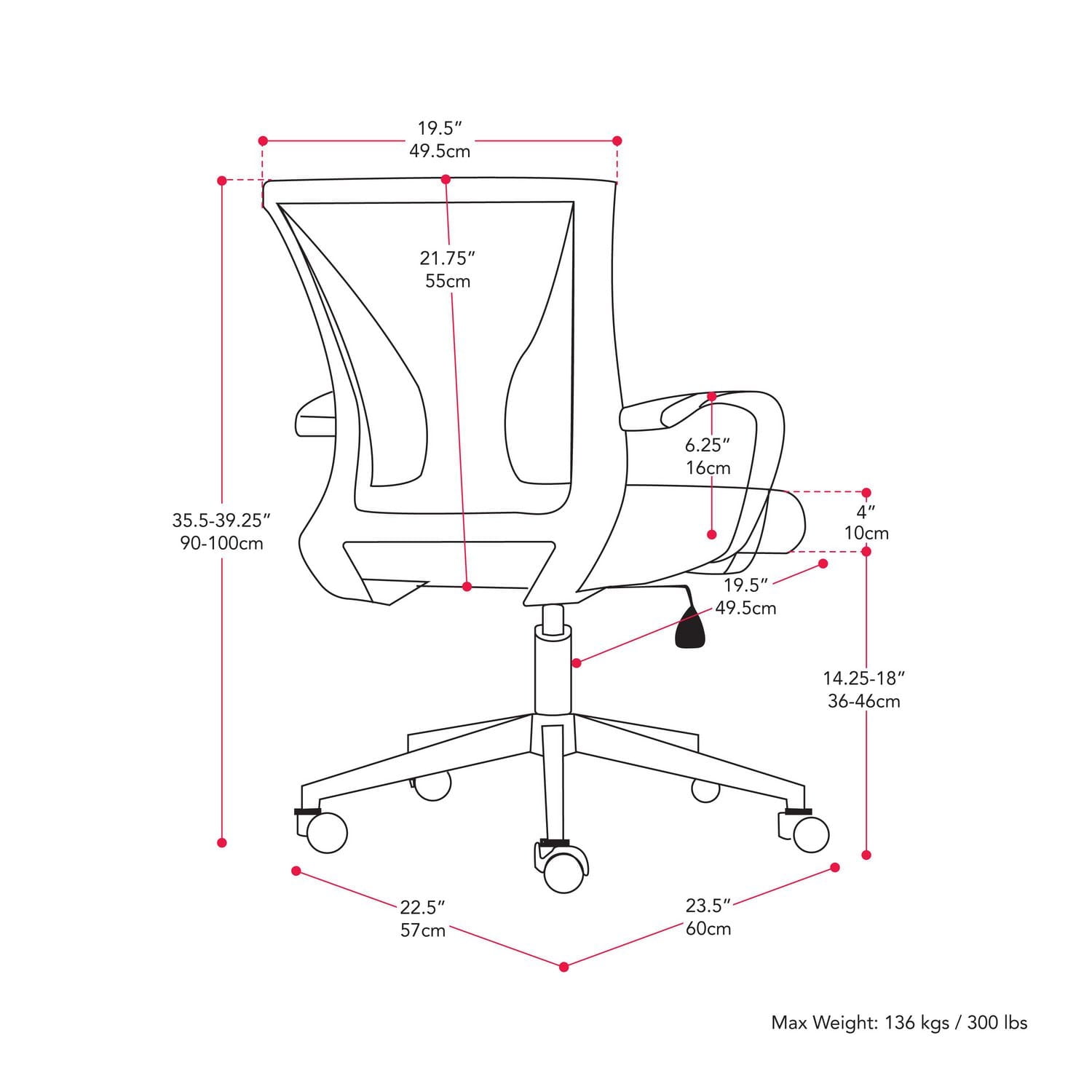 Chaise de bureau ergonomique à roulettes pour adulte, hauteur réglable, dossier en maille, CorLiving Cooper