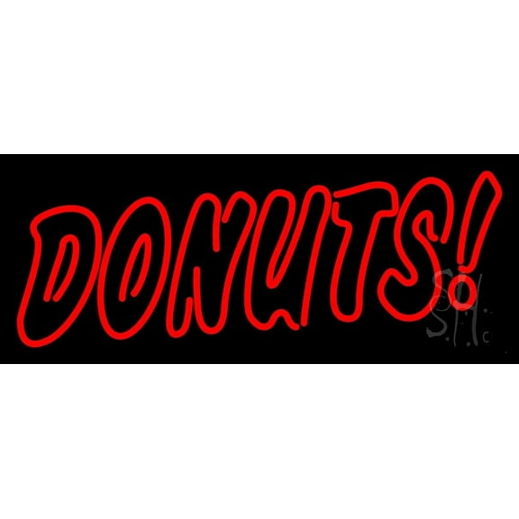 Double Stroke White Donuts LED Neon Sign 13 x 32 - inches, Black Square Cut Acrylic Backing, with Dimmer - Bright and Premium built indoor LED Neon Sign for restaurant window and interior decor.