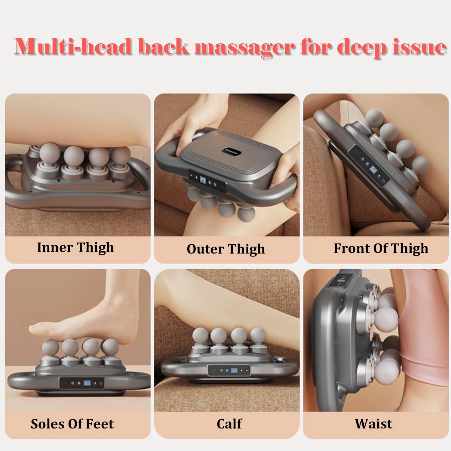 Electric Back Massager with Heat and Compression, 8 Heads Deep Tissue Massage Gun for Pain Relief
