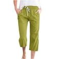 thumbnail image 3 of Sales of The Day Lightning, BiZtdJrK Summer Linen Capri Pants for Women Drawstring Waisted Casual Loose Wide Leg Cropped Trousers Solid Color Capris Pant with Pockets Army Green S, 3 of 6