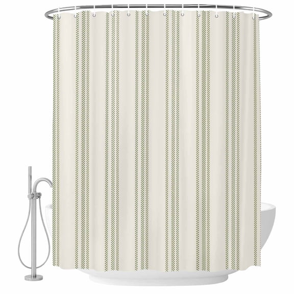 Polyester Fabric Sage Green Striped Shower Curtain, Modern Farmhouse Green Stripes Waterproof Bathtub Curtain Bathroom Decor Set with Hooks 72 x 78 Inches