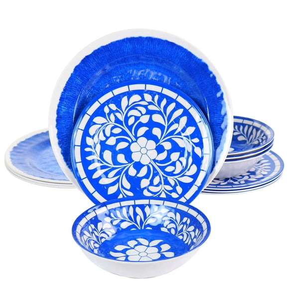Elama Elm Elly Collection Vajilla De Melamina, 12 Piezas, Azul