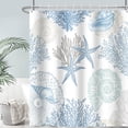 thumbnail image 5 of SUNOLIFE Teal Coastal Shower Curtain,Nautical Ocean Beach Theme Coral Fabric Bathroom Curtain,72x72 in, 5 of 10