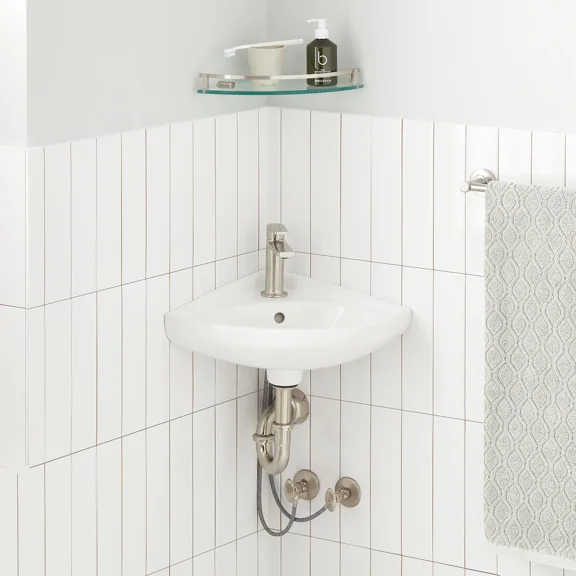Open Box Signature Hardware SH129102WH 23X18 Point Roberts Porcelain Corner Wall-Mount Sink