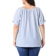 thumbnail image 3 of Agnes Orinda Women's Plus Size Cotton Lined Top Stripes Notch V Neck Puff Short Sleeve Blouses Summer Casual Tops 2X Blue, 3 of 6