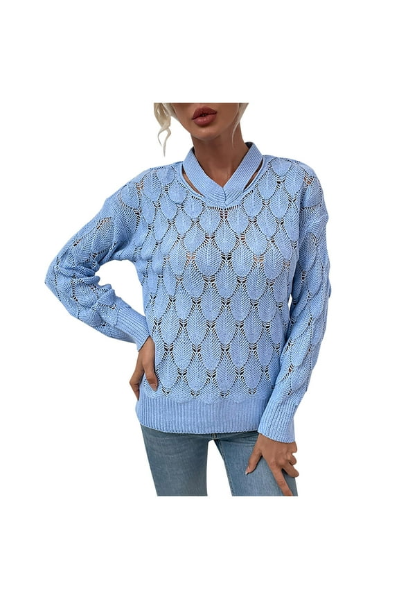 Sweater for Women Fall Winter Halter Neck Long Sleeve Knit Pullover Hollow Fashion Outdoor Casual Sweater Tops