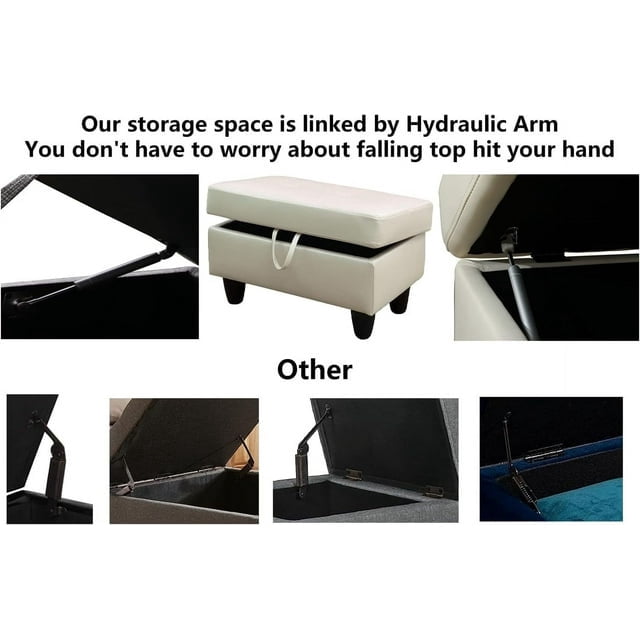 PonLiving Oversized Leather Storage Ottoman with Lid Lifting, for Living Room/Bedroom/Office