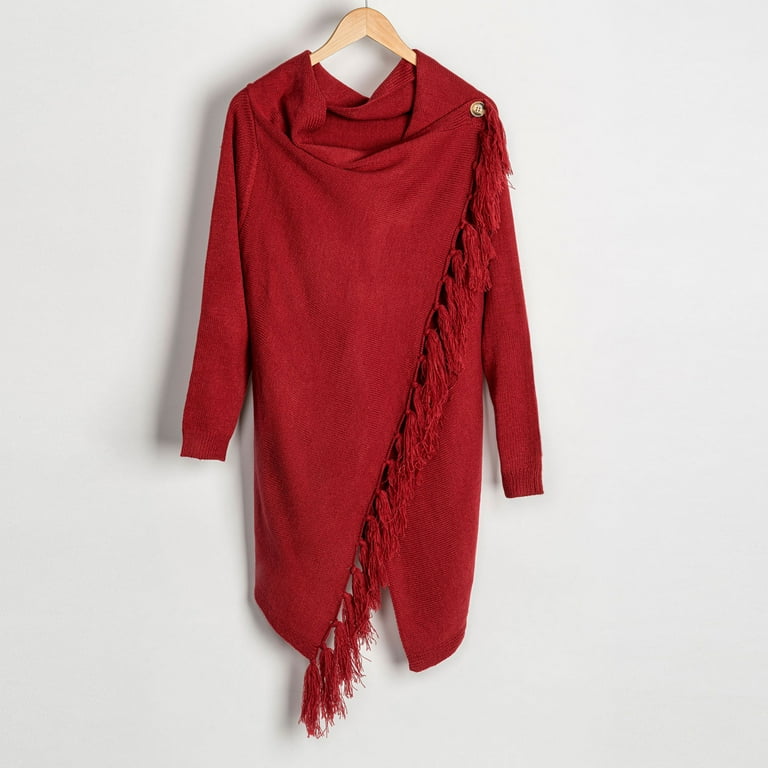 Howard s Asymmetrical Wrap Sweater with Fringe Detail Walmart