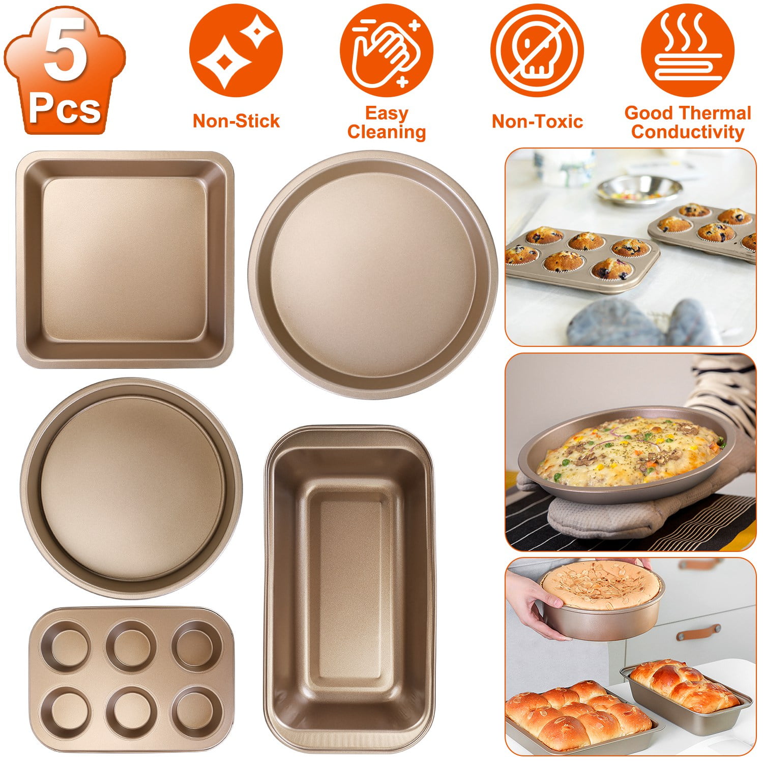 Nonstick Baking Pans Set, Kitchen Baking Sheets For Oven, Bakeware Sets  With Round/square Cake Pan, Muffin Pan, Loaf Pan, Roast Pan, Cookie Sheet  Set Baking Supplies (copper) - Temu