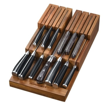 Acacomft Drawer Knife Block, Kitchen Knife Drawer Organizer, Acacia Wood Holds For Up to 12 Slots