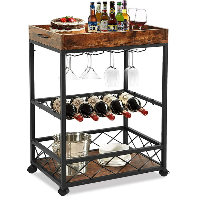 ZIOTHUM Bar Carts for The Home, Mini Bars for Home, Gold Bar Cart, Wine Cart, Liquor Cart, Drink Alcohol Serving Cart Rolling with 2 Mirrored