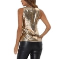 thumbnail image 3 of INSPIRE CHIC Women's Halloween Holographic Shiny Shirt Party Disco Metallic Tank Top for Women XS Black Gold, 3 of 6