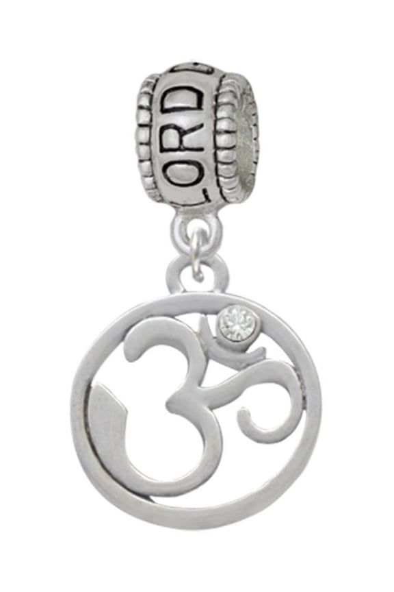 Silvertone Om in Circle with Clear Crystal Lord Guide Me Charm Bead