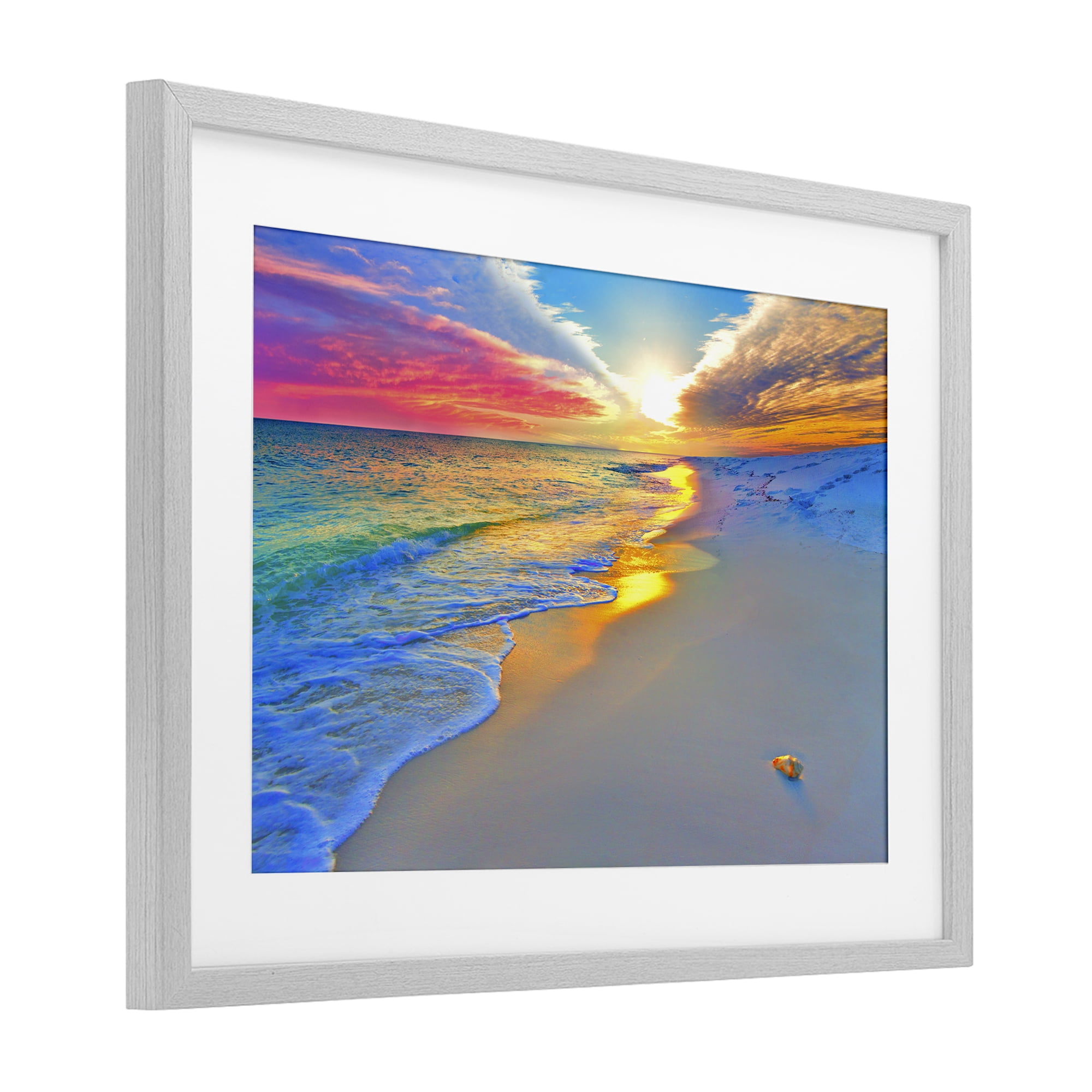 Stupell Industries Prismatic Rainbow Sunset Beach Gray Framed Print Under Glass, design by Eszra Tanner